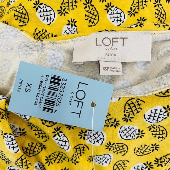 Ann Taylor LOFT Fit N Flare Swing Dress Yellow Pineapple Fruit Dress XSP New - Picture 6 of 6